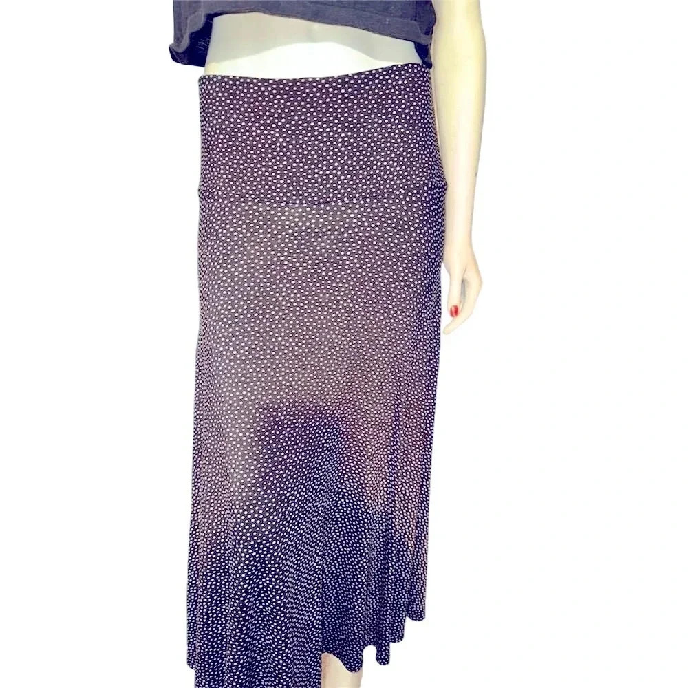 Women's Black & White Polka Dot Maxi Skirt Size M Casual Long Stretchy Wide Band